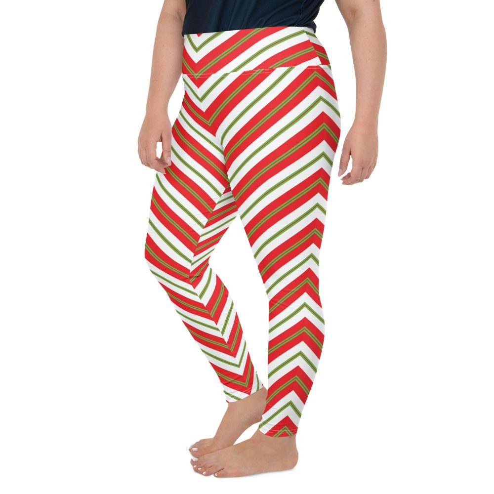 Christmas Festive Striped Red Green Plus Size Leggings - Image 4