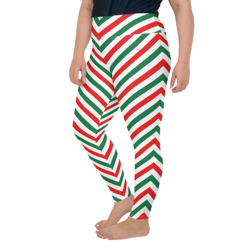Christmas Candy Cane Striped Red Green Plus Size Leggings - Image 4