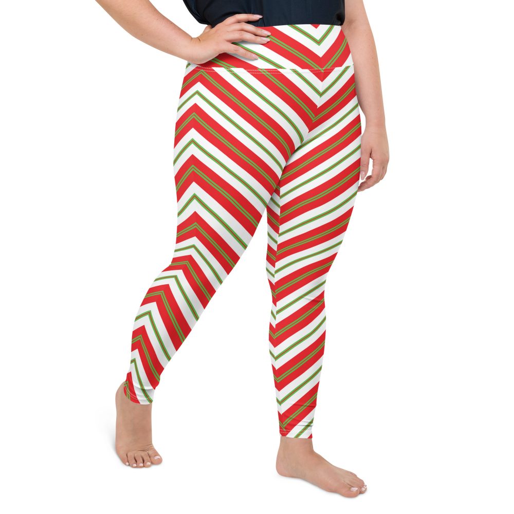 Christmas Festive Striped Red Green Plus Size Leggings - Image 3