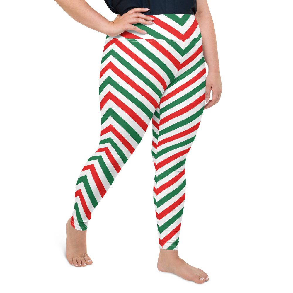 Christmas Candy Cane Striped Red Green Plus Size Leggings - Image 3