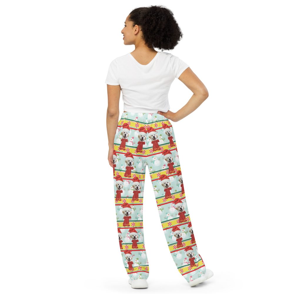 Custom Pet Photo Snowman Ugly Christmas Unisex wide-leg pants - Image 6