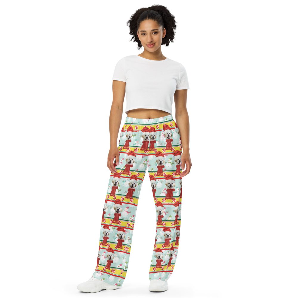 Custom Pet Photo Snowman Ugly Christmas Unisex wide-leg pants