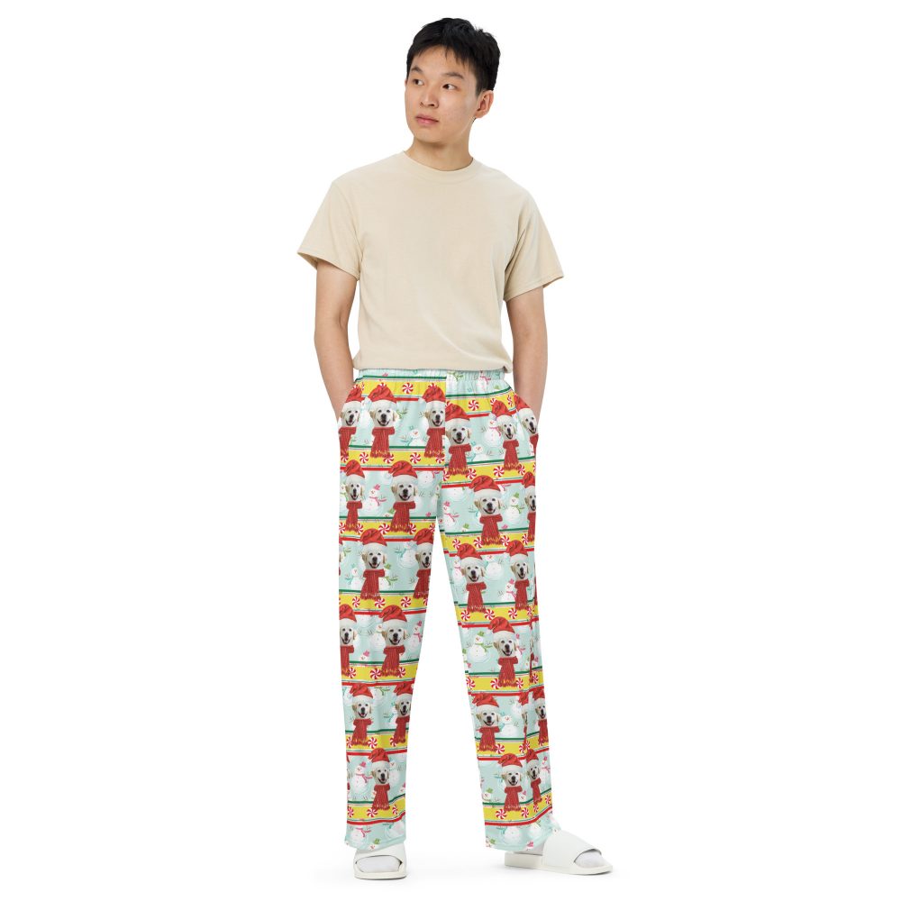 Custom Pet Photo Snowman Ugly Christmas Unisex wide-leg pants - Image 3