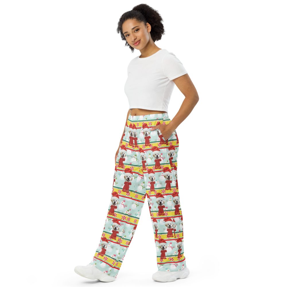 Custom Pet Photo Snowman Ugly Christmas Unisex wide-leg pants - Image 5