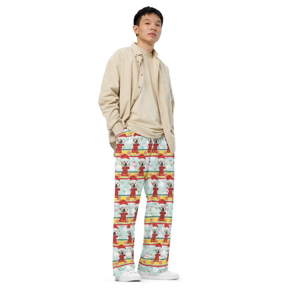 Custom Pet Photo Snowman Ugly Christmas Unisex wide-leg pants - Image 2