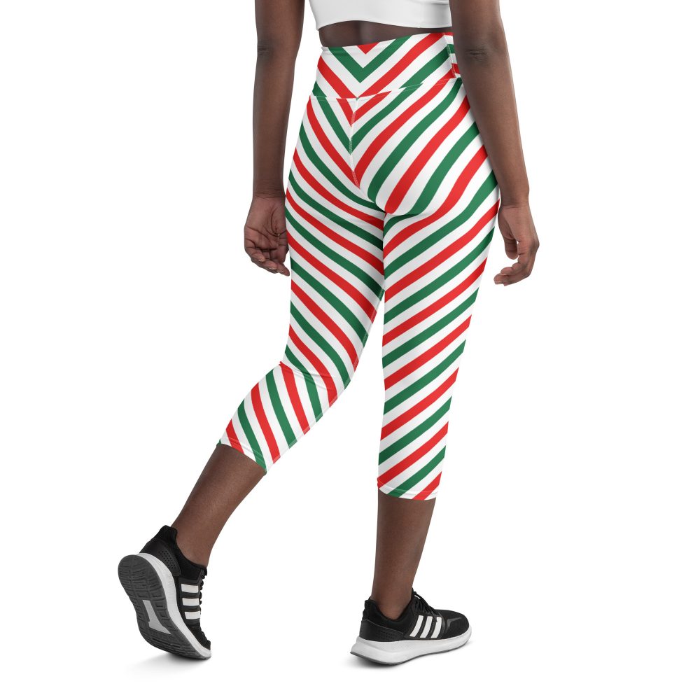 Christmas Candy Cane Striped Red Green Yoga Capri Leggings - Image 7