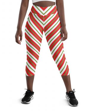 Christmas Festive Striped Red Green Yoga Capri Leggings