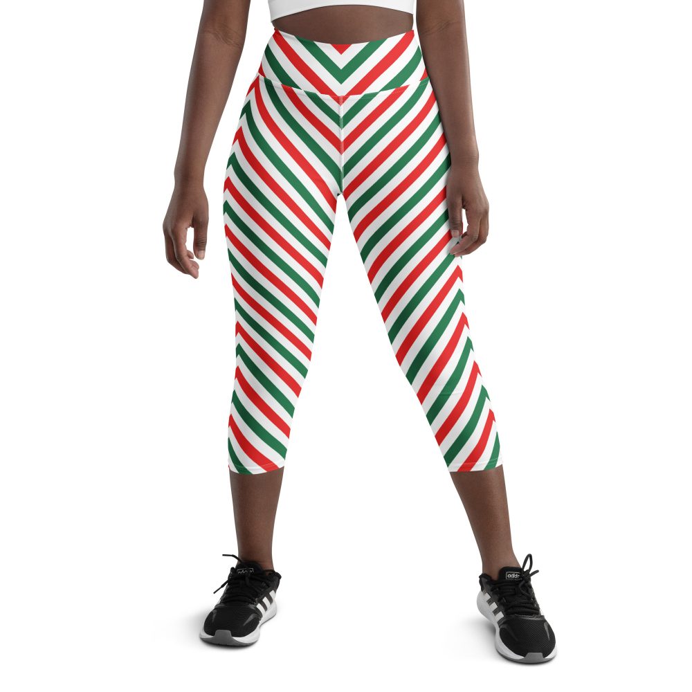 Christmas Candy Cane Striped Red Green Yoga Capri Leggings