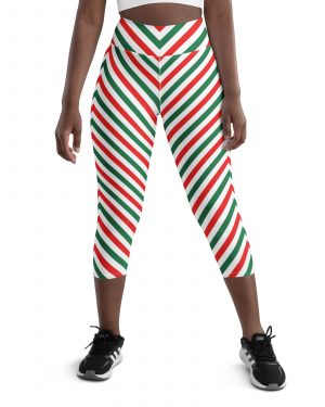 Christmas Candy Cane Striped Red Green Yoga Capri Leggings