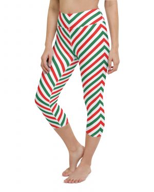 Christmas Candy Cane Striped Red Green Yoga Capri Leggings