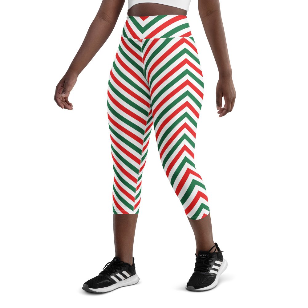 Christmas Candy Cane Striped Red Green Yoga Capri Leggings - Image 6
