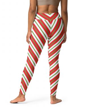 Christmas Festive Striped Red Green Yoga Leggings