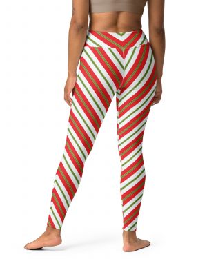 Christmas Festive Striped Red Green Yoga Leggings