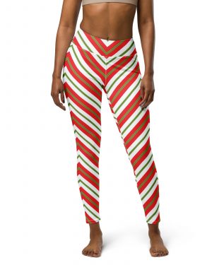 Christmas Festive Striped Red Green Yoga Leggings