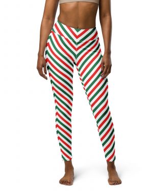 Christmas Candy Cane Striped Red Green Yoga Leggings