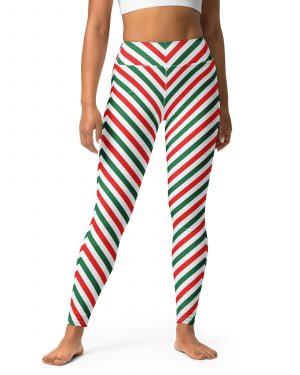 Christmas Candy Cane Striped Red Green Yoga Leggings