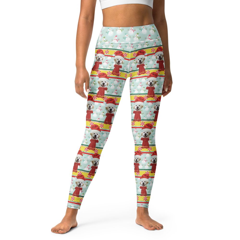 Custom Pet Photo Snowman Ugly Christmas Yoga Leggings