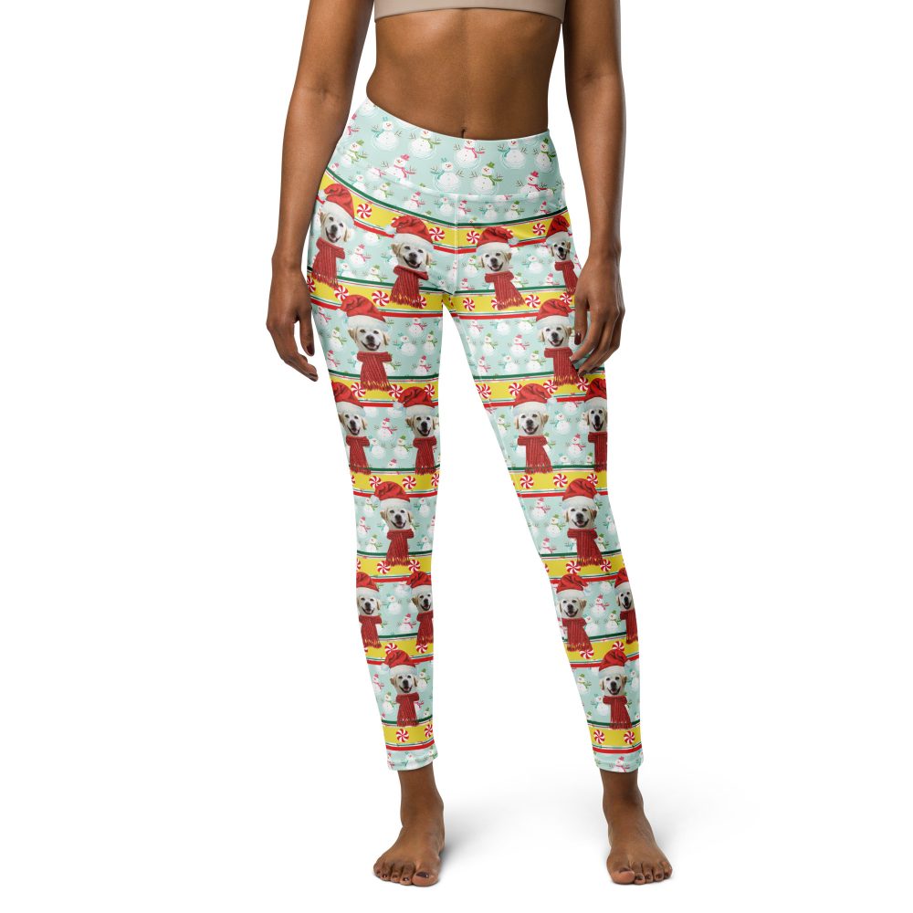 Custom Pet Photo Snowman Ugly Christmas Yoga Leggings - Image 3