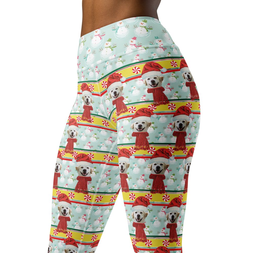 Custom Pet Photo Snowman Ugly Christmas Yoga Leggings - Image 4