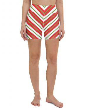 Christmas Festive Striped Red Green Yoga Shorts