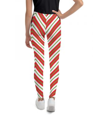 Christmas Festive Striped Red Green Youth Leggings