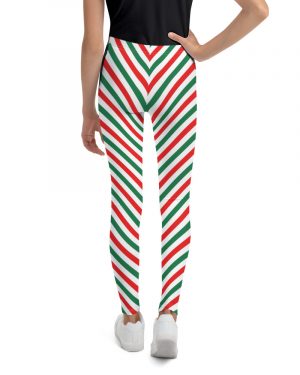 Christmas Candy Cane Striped Red Green Youth Leggings