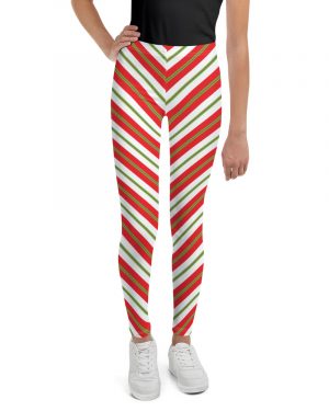 Christmas Festive Striped Red Green Youth Leggings