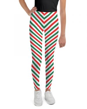 Christmas Candy Cane Striped Red Green Youth Leggings