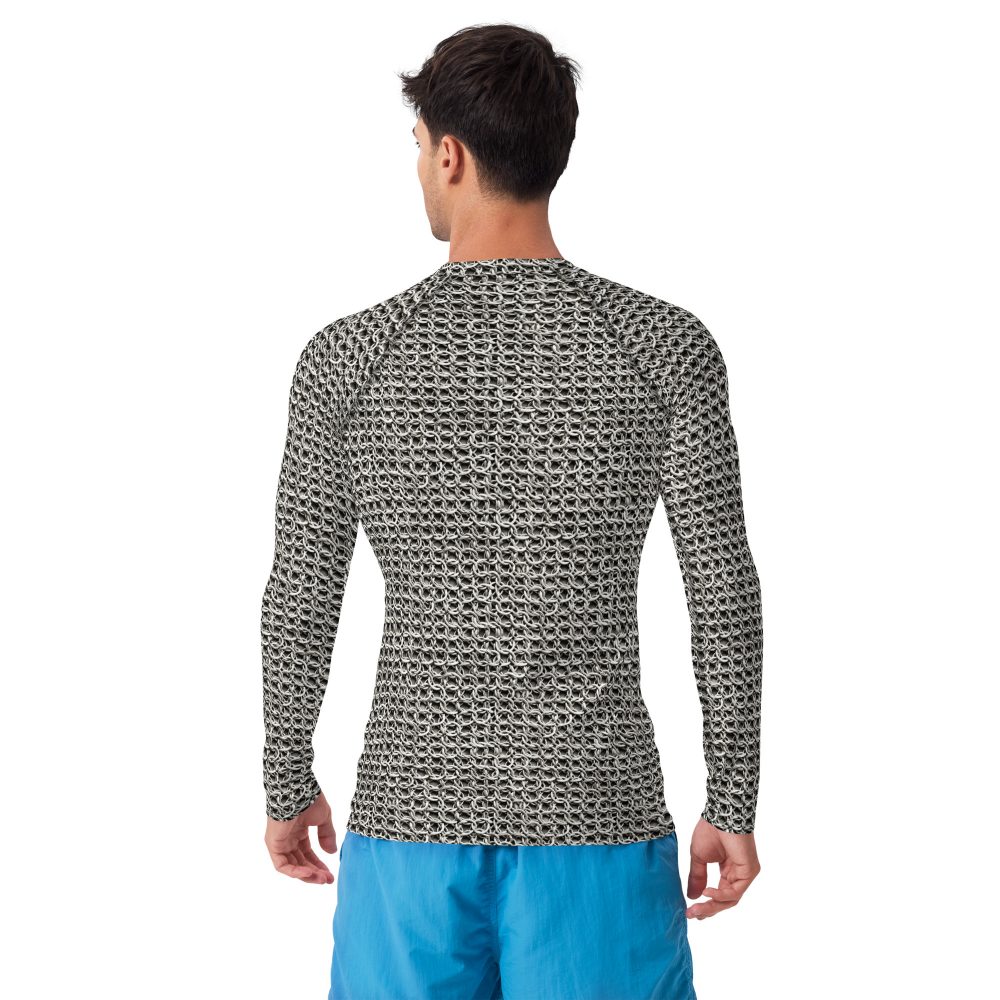 Medieval Chainmail Armor Print Men's Long Sleeve Shirt - Image 6