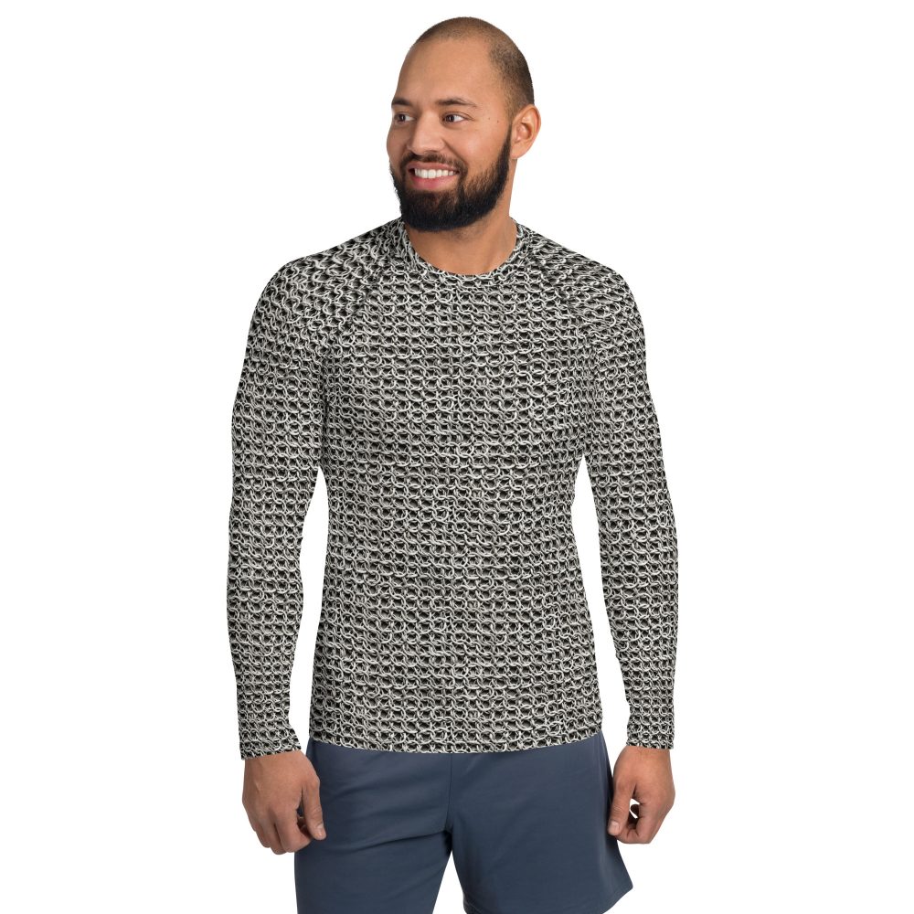 Medieval Chainmail Armor Print Men's Long Sleeve Shirt - Image 2