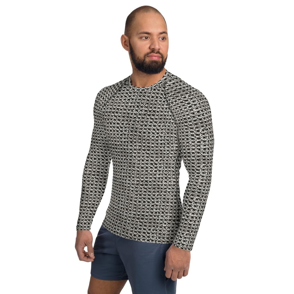 Medieval Chainmail Armor Print Men's Long Sleeve Shirt - Image 5