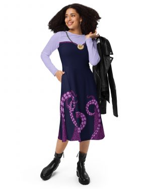 Ursula Costume Sea Witch Octopus Villain Long Sleeve Midi Dress