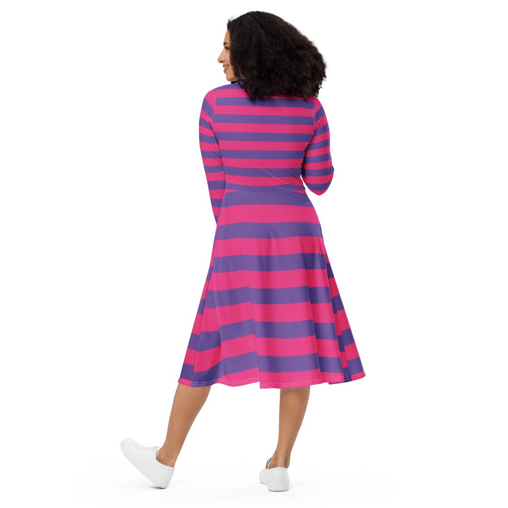 Cheshire Cat Costume Alice in Wonderland Halloween Cosplay Long Sleeve Midi Dress - Image 5