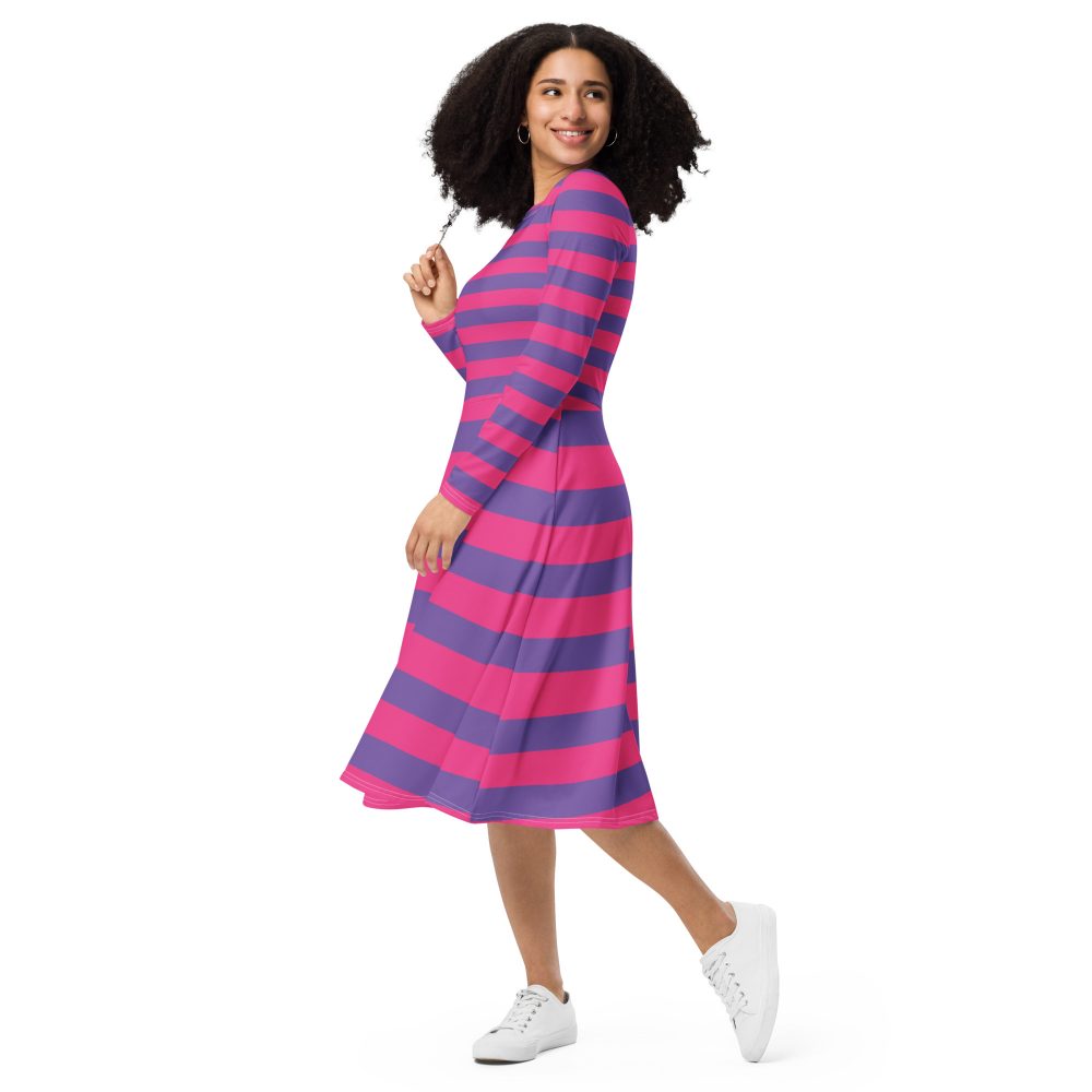 Cheshire Cat Costume Alice in Wonderland Halloween Cosplay Long Sleeve Midi Dress - Image 6