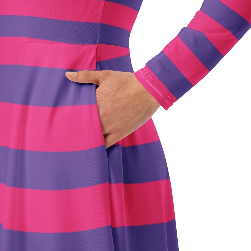 Cheshire Cat Costume Alice in Wonderland Halloween Cosplay Long Sleeve Midi Dress - Image 4