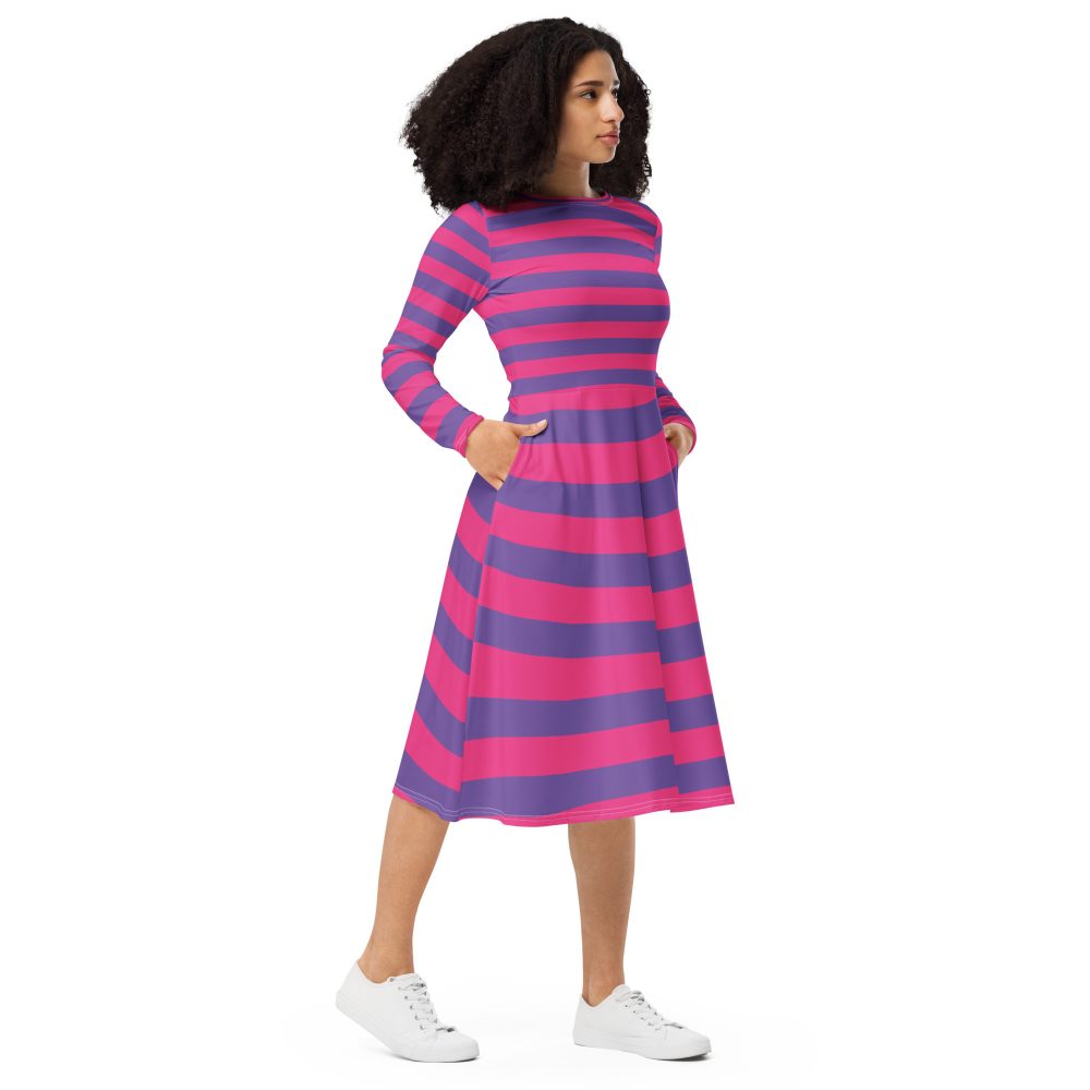 Cheshire Cat Costume Alice in Wonderland Halloween Cosplay Long Sleeve Midi Dress - Image 7