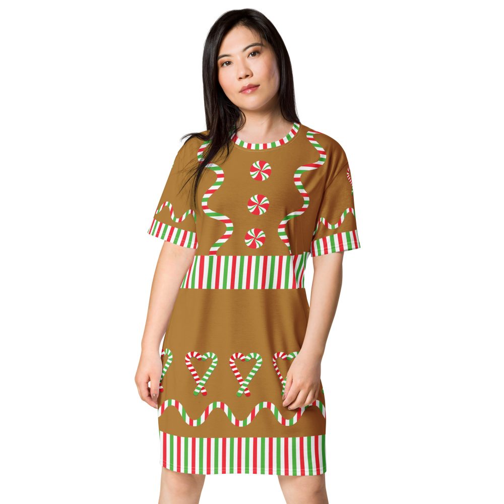 Gingerbread Christmas Candy Costume 2XS - 6XL T-shirt dress - Image 6