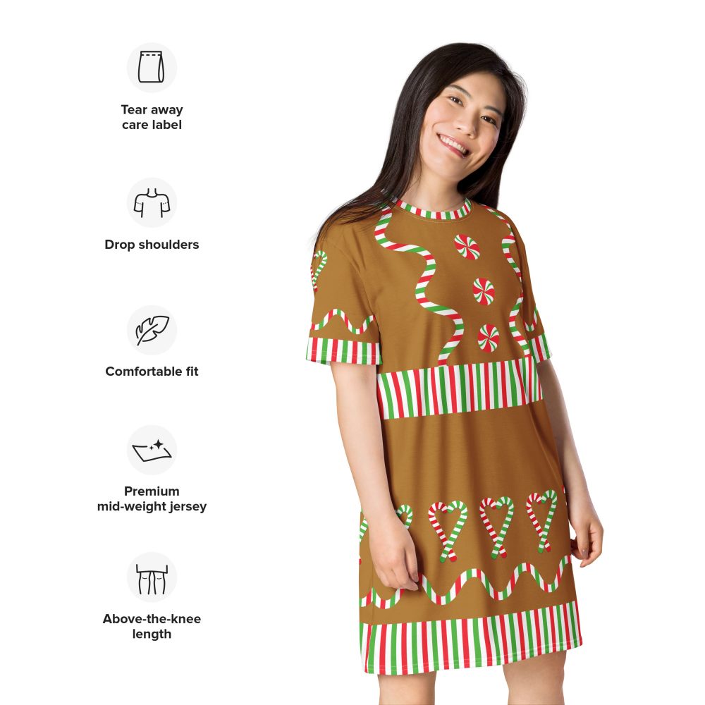 Gingerbread Christmas Candy Costume 2XS - 6XL T-shirt dress - Image 4